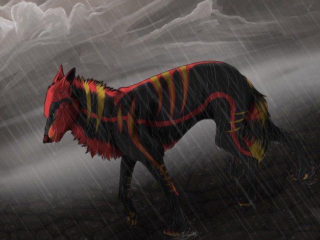 Обои картинки фото рисованные, животные, сказочные, мифические, волк