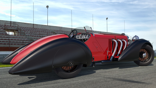 Обои картинки фото автомобили, 3д, mercedes, 710, benz, 1930, ssk, trossi, roadster