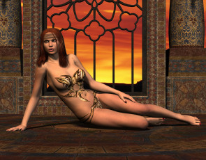 Картинка 3д+графика фантазия+ fantasy девушка закат окно фон взгляд