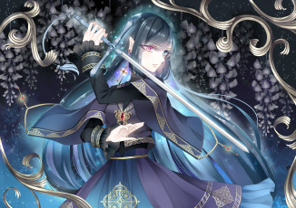 Картинка аниме pixiv+fantasia разные девушка глаза искры арт цветы меч оружие stari fantasia pixiv