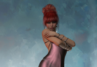 Картинка 3д+графика люди+ people девушка взгляд фон рыжая