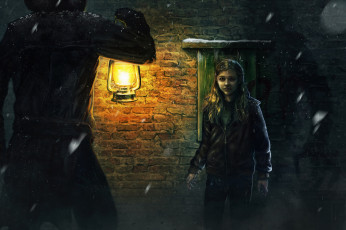 Картинка фэнтези люди плащ лампа вечер девушка морец хлоя мужчина темно