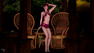 Картинка 3д+графика люди+ people фон взгляд девушка рыжая кресла