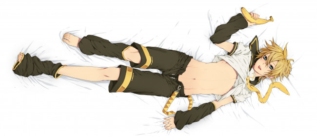 Обои картинки фото аниме, vocaloid, галстук, банан, парень, вокалоид, kagamine, len