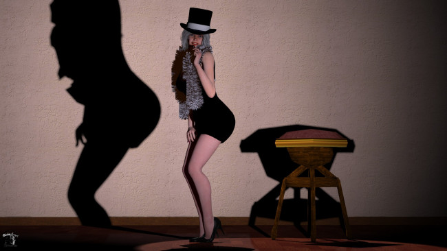 Обои картинки фото 3д графика, люди , people, девушка, шарф, тень, шляпа, клыбка, стена, фон, взгляд