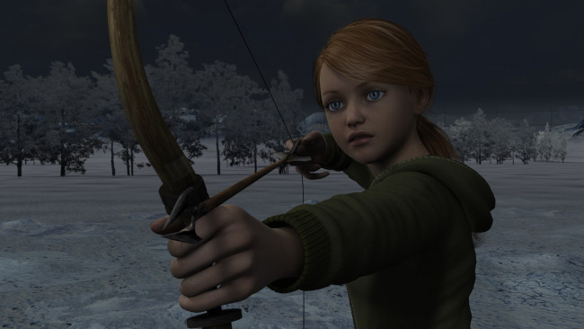 Обои картинки фото 3д графика, люди , people, фон, взгляд, девушка, лук