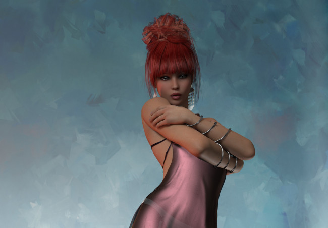 Обои картинки фото 3д графика, люди , people, девушка, взгляд, фон, рыжая