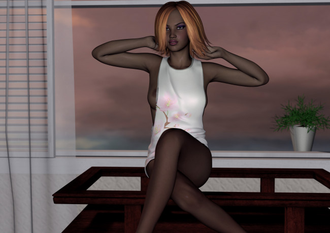 Обои картинки фото 3д графика, люди , people, растение, фон, взгляд, девушка