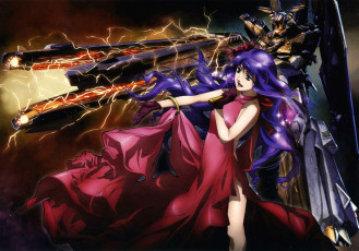 Картинка аниме macross+frontier разряд молнии супер-оружие боевой робот микрофон sheryl nome macross frontier yuuko yamada art