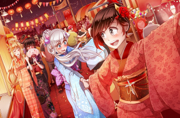 Картинка аниме rwby blake belladonna dishwasher1910 yang xiao long weiss schnee девушки фестиваль арт ruby rose