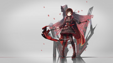 Картинка аниме rwby коса оружие нежить девушка фон арт red flowers ruby rose
