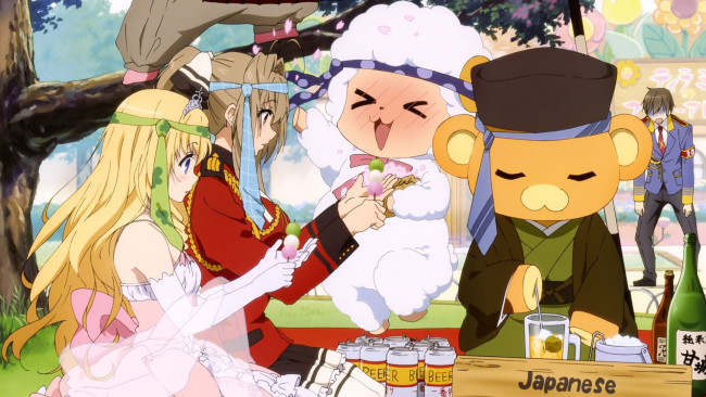 Обои картинки фото amagi brilliant park, аниме, девушки, фон, взгляд