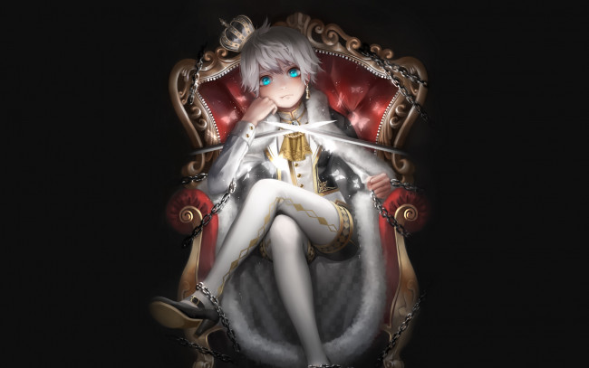 Обои картинки фото аниме, unknown,  другое, шахматы, цепи, девушка, корона, королева, мечи