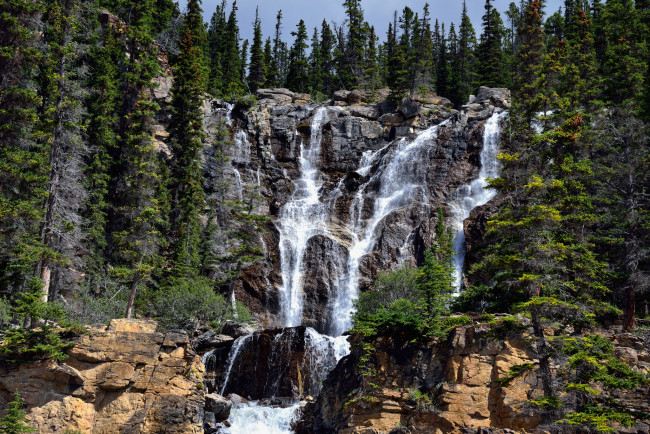 Обои картинки фото природа, водопады, река, водопад, лес