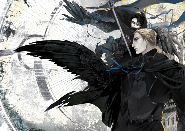 Обои картинки фото аниме, shingeki no kyojin, леви, эрвин, арт, парни