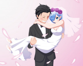 Картинка аниме re +zero+kara+hajimeru+isekai+seikatsu парень фон взгляд девушка