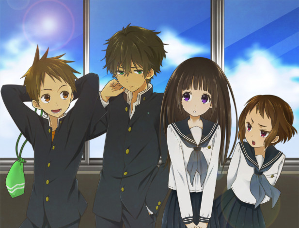 Обои картинки фото аниме, hyouka, персонажи, школьники