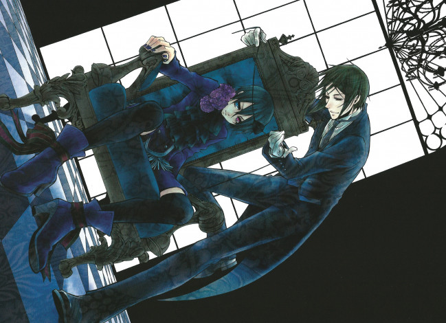 Обои картинки фото аниме, kuroshitsuji, себастьян, сиэль