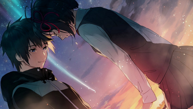 Обои картинки фото аниме, kimi no na wa, tachibana, taki, miyamizu, mitsuha
