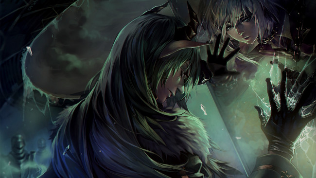 Обои картинки фото фэнтези, демоны, цепи, лёд, демон, парни