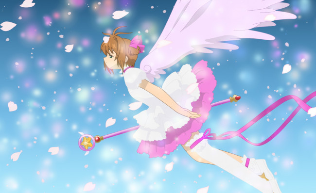 Обои картинки фото аниме, card captor sakura, взгляд, девушка, фон