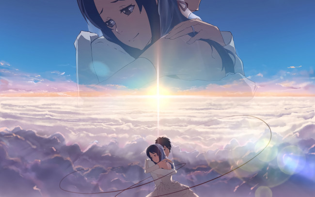 Обои картинки фото аниме, kimi no na wa, фон, взгляд, девушка