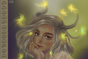 Картинка календари фэнтези 2018 бабочка лицо взгляд девушка