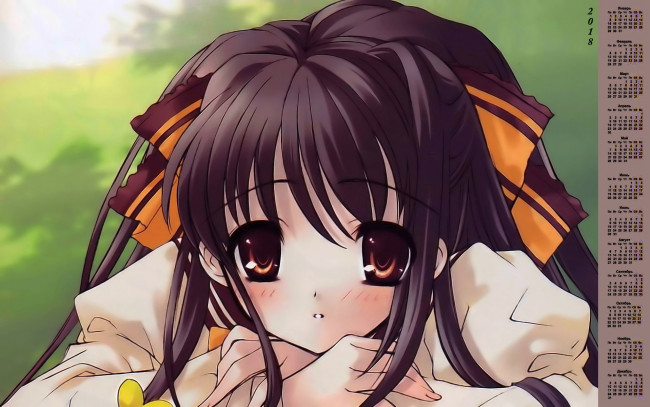 Обои картинки фото календари, аниме, 2018, лицо, взгляд, девушка