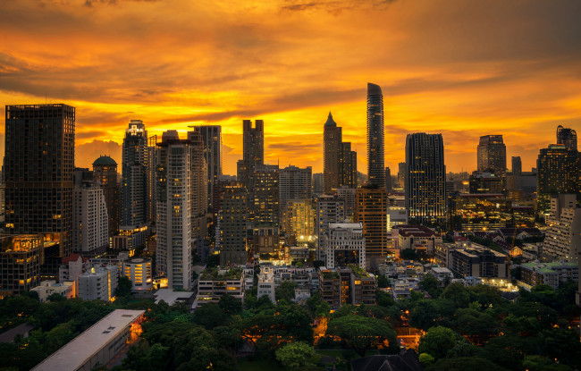 Обои картинки фото bangkok, города, бангкок , таиланд, панорама, огни, ночь