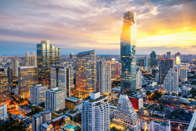 Обои картинки фото bangkok, города, бангкок , таиланд, панорама, огни, ночь