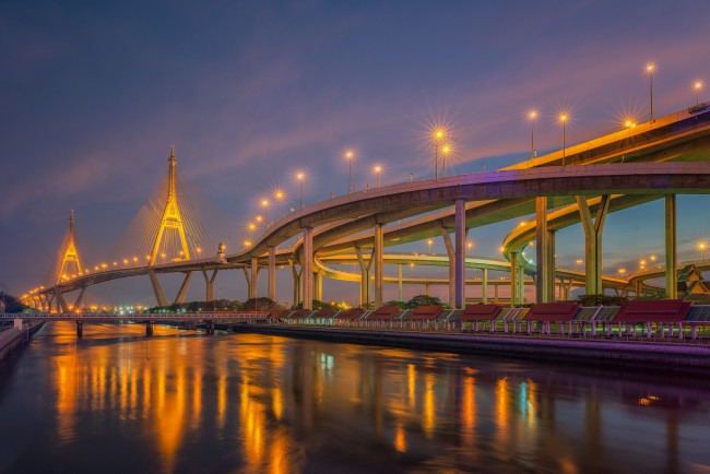 Обои картинки фото bangkok, города, бангкок , таиланд, панорама, огни, ночь