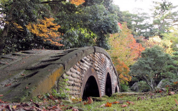 Картинка города -+мосты деревья осень листья трава мост