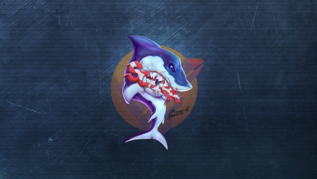 Обои картинки фото рисованное, минимализм, illustration, fantasy, characters, фон, акула, creatures, science, fiction, стиль