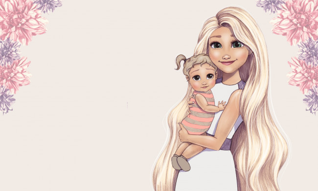 Обои картинки фото рисованное, кино, princesses, настроение, принцесса, disney, арт, малыш, цветы