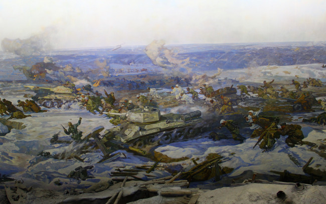 Обои картинки фото рисованное, армия, художники, студии, военных, художников, имени, м, б, грекова, разгром, немецко-фашистских, войск, под, сталинградом, панорама