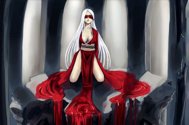 Обои картинки фото рисованное, комиксы, маска, платье, фон, девушка