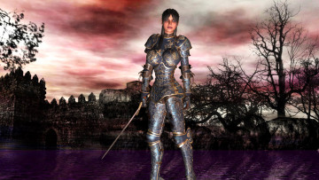 Картинка 3д+графика амазонки+ amazon девушка фон взгляд латы меч