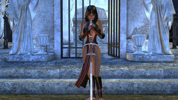 Картинка 3д+графика фантазия+ fantasy девушка фон меч