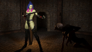 Картинка 3д+графика фантазия+ fantasy девушка фон существо платье тату