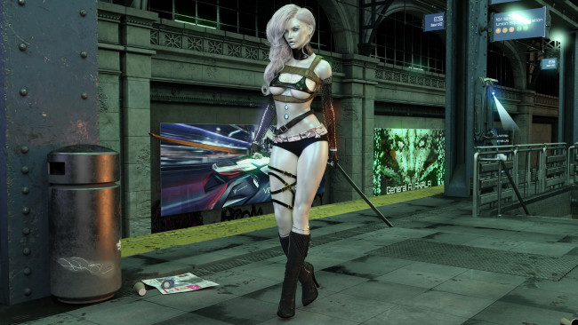 Обои картинки фото 3д графика, фантазия , fantasy, меч, униформа, фон, девушка, пирсинг