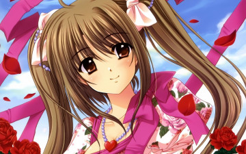 Картинка аниме unknown +другое+ девочка лицо ленты цветы