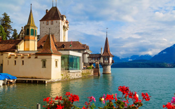 обоя города, замок оберхофен , швейцария, oberhofen, castle, lake, thun, switzerland