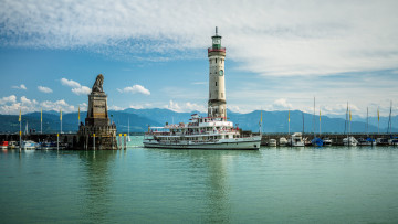 обоя корабли, пароходы, германия, озеро, горы, башня, baden, lindau