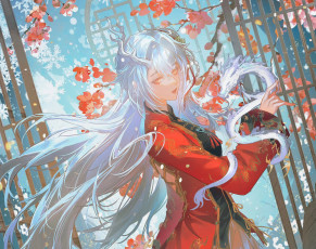 обоя аниме, животные,  существа, девушка