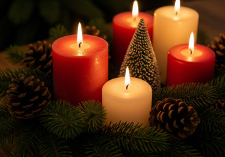 обоя праздничные, новогодние свечи, новогодняя