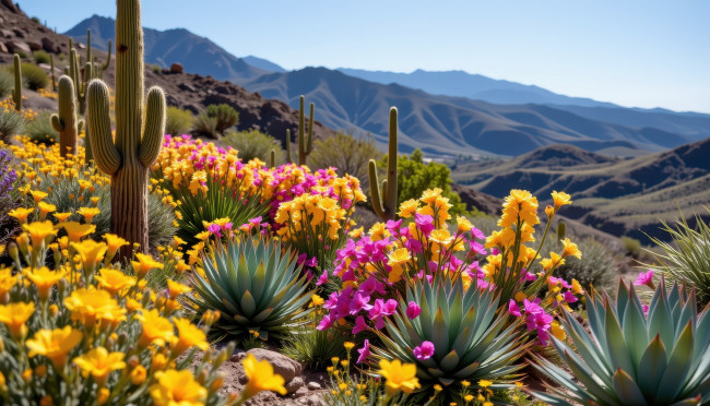 Обои картинки фото автор wp stl, разное, компьютерный дизайн, горы, кактусы, цветы