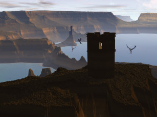 Картинка 3д графика nature landscape природа башня горы вода