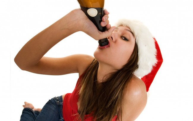 Обои картинки фото -Unsort Снегурочки, девушки, unsort, снегурочки, шапка, шампанское