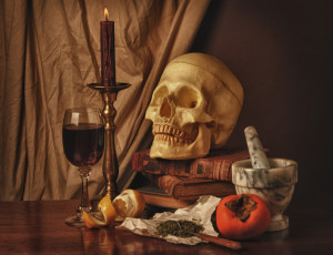 Картинка разное кости рентген череп бокал свеча хурма натюрморт