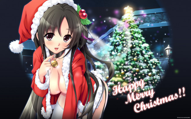 Обои картинки фото аниме, merry, chrismas, winter, ёлка